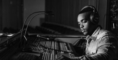 Student using a soundboard.